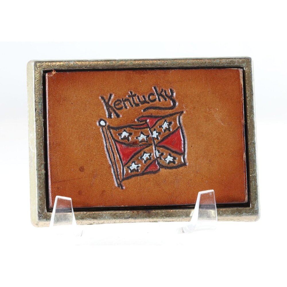 Belt Buckle Kentucky Vintage Solid Metal and Leather Buckle 1970s